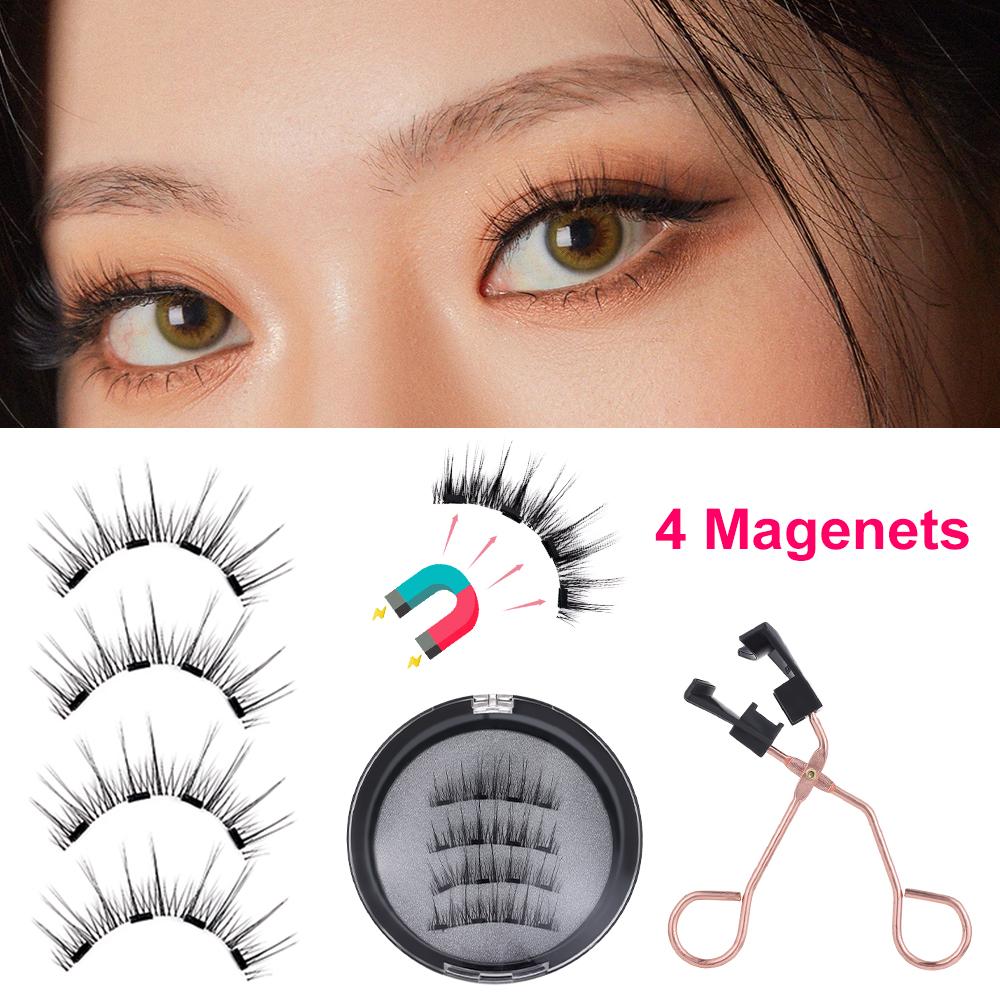 Многоразовые натуральные 4 магнита, клей не требуется, с аппликатором, магнитные ресницы, накладные ресницы