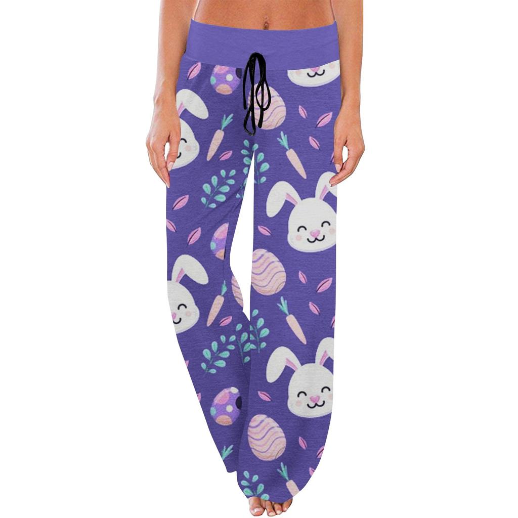 Женские удобные пижамные брюки с пасхальным принтом и маленькими карманами, широкие брюки с завязками