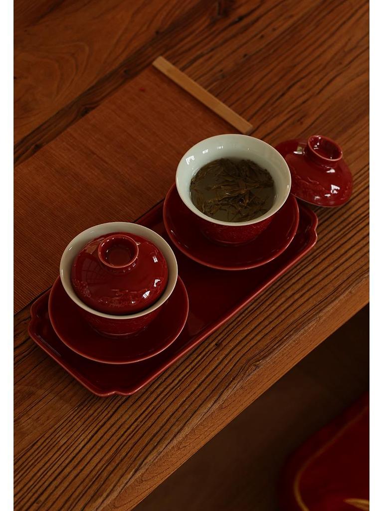 Red Wedding Tea Cup Set with Tray - Perfect for New Wedding Gifts and Supplies