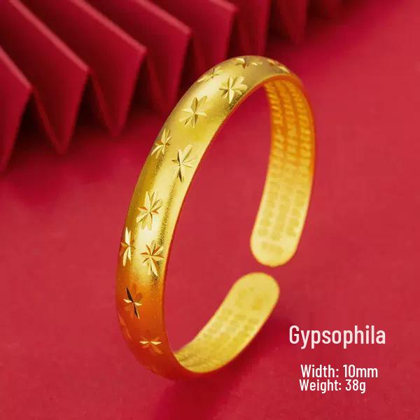 Gypsophila Heart Sutra Silver Open Bangle: Simple Women's Buddhist Bracelet