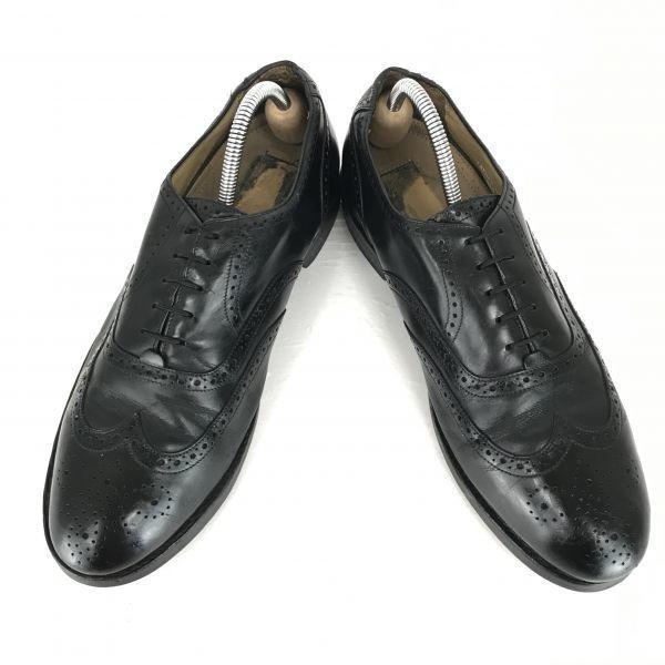 Сделано в Италии Винтаж Goodyear Welt Полные броги Декоративная подошва с гвоздями Оксфорды с крыльями Размер 27.0-27.5см Черный(ИСПОЛЬЗОВАЛ)