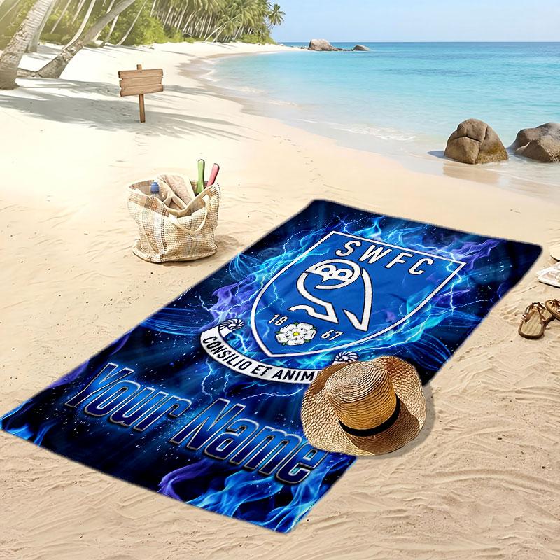 Sheffield Wednesday FC Personalized Printed Beach Towel Soccer Logo Support Custom Name Text Absorbent Towel For Sport Travel Special Gift