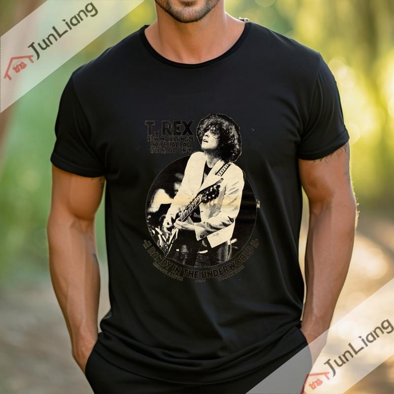 T Rex T Shirt Marc Bolan Glitter Portrait Glam Rock Classic Men Round Collar Short Sleeve