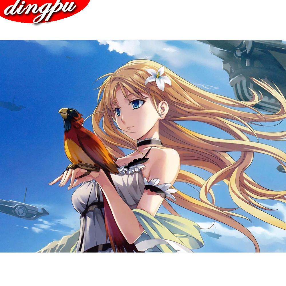 Полный круглый 5D DIY алмазная живопись аниме кошка девушка 3d узор для вышивки Фэнтези эльф принцесса вышивка крестиком мозаичная наклейка