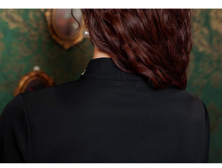 Women's Stand-Up Collar Shirt with Chinese Embroidery, Zen Style Long-Sleeve Top for Spring and Autumn.