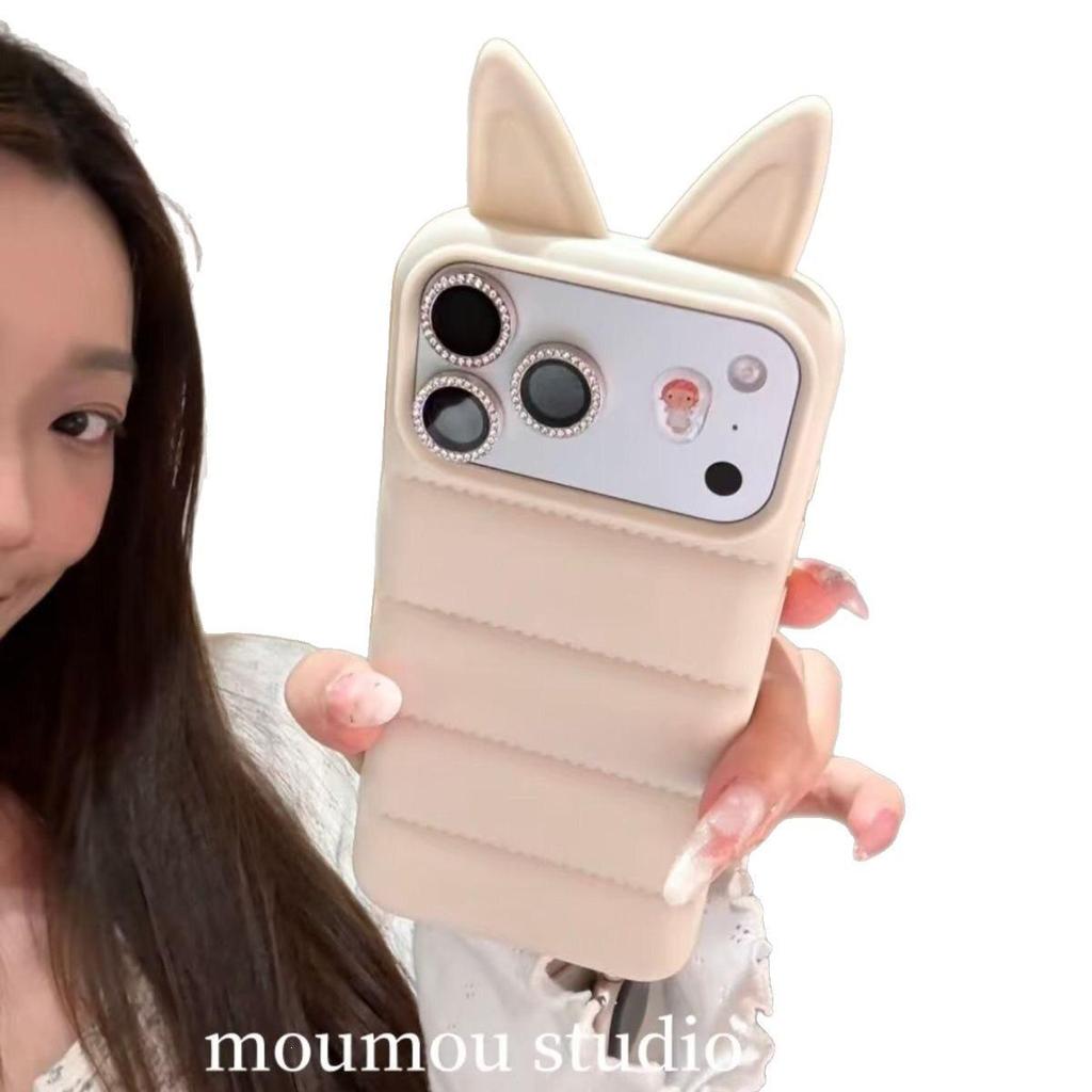 3D пуховик с кошачьими ушками, противоударный чехол для телефона для iPhone 15/16/17 PROMAX