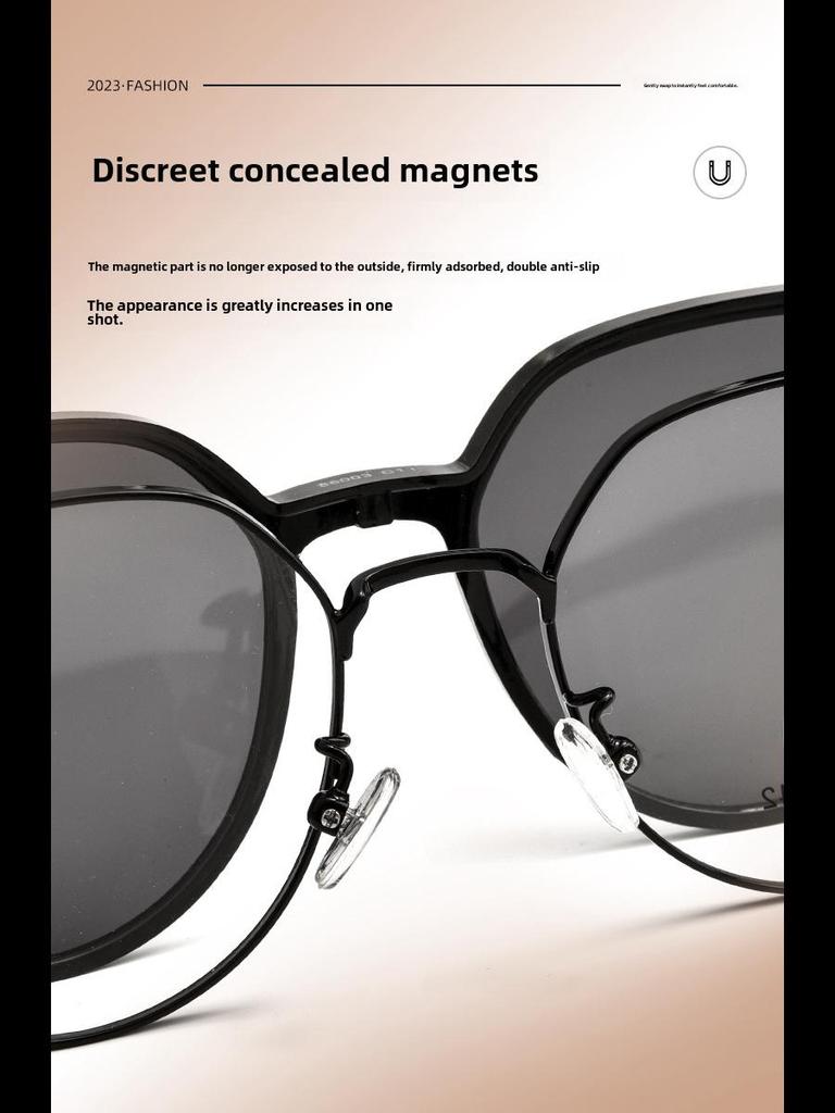 Magnetic Suction Retro Titanium Myopia Glasses with Polarized Gray Sunglasses - Ultra-Light Frame for Small Faces