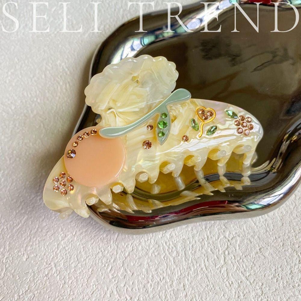 Acetate Flower Hair Claw Cherry Shark Clip Cute Rhinestone Hair Clip Daily