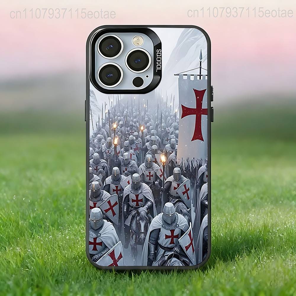 Крестоносец Тамплиер Рыцарь искусство Чехол для телефона Для iPhone 17,16,15,14,13,12,11,Pro,XS,Max,Plus,Mini,SE4,E Черный Матовый Ударопрочный Чехол