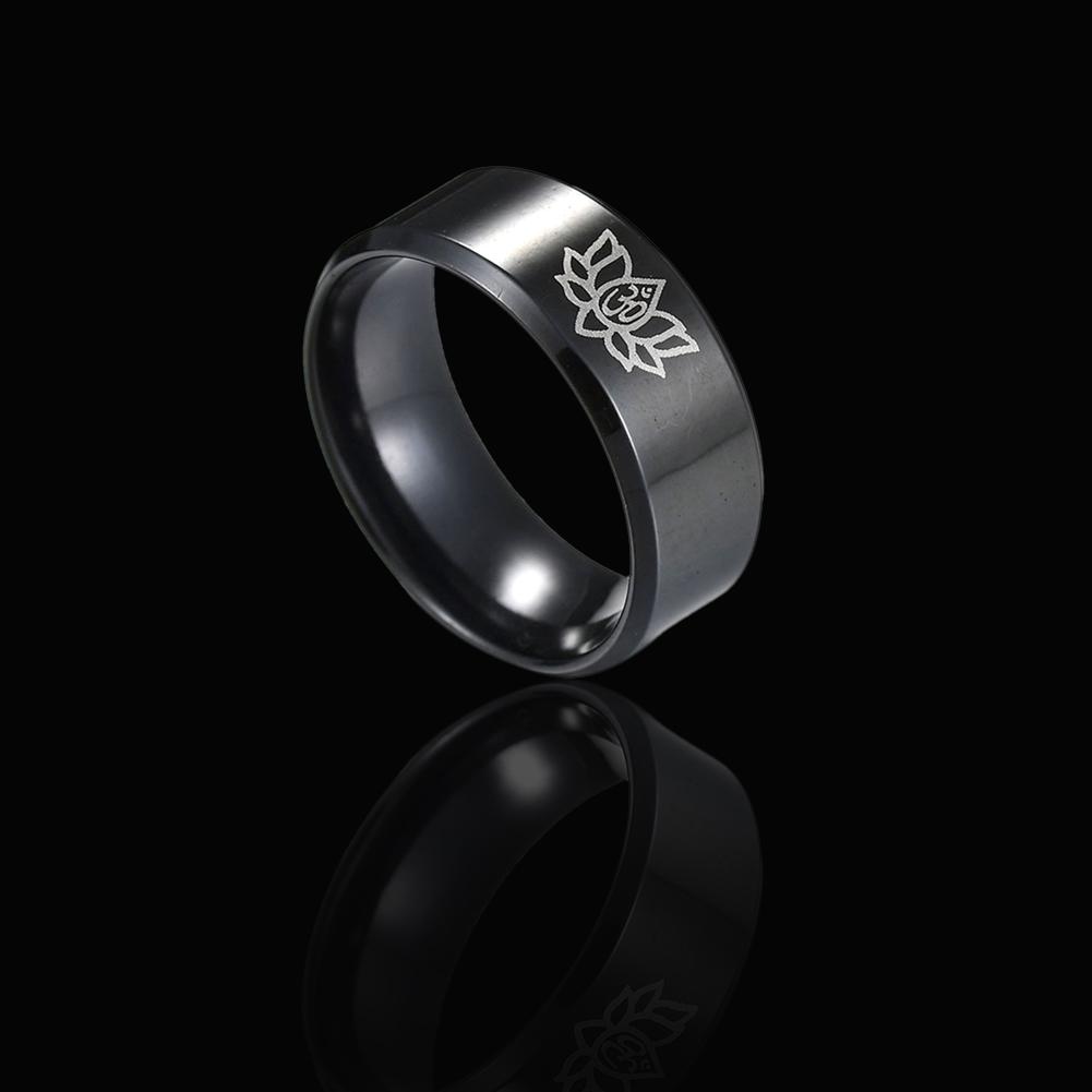 BLUELANS RINGS Unisex Yoga Lotus Simple Steel Om Titanium Pattern Finger Ring Band Jewelry