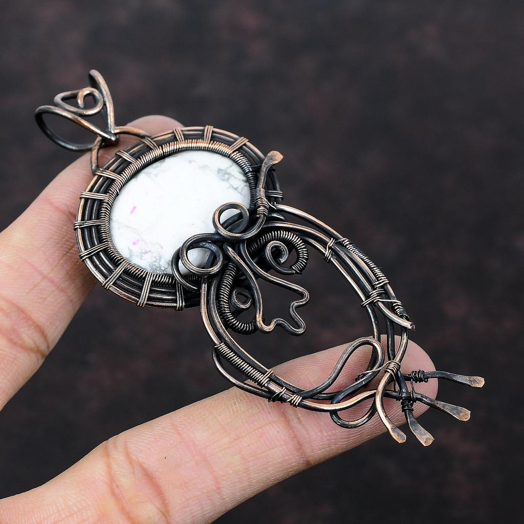 Кулон из драгоценного камня Хаулит, обернутый медной проволокой, потрясающий медный кулон, ювелирные изделия из Хаулита ручной работы, подарок для мамы, потрясающий кулон из проволоки