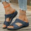 20252025 Spring and Summer New Open-toed Wedge Heel Large Size Foreign Trade One-character Hollow Beach Women's Cool Slippers