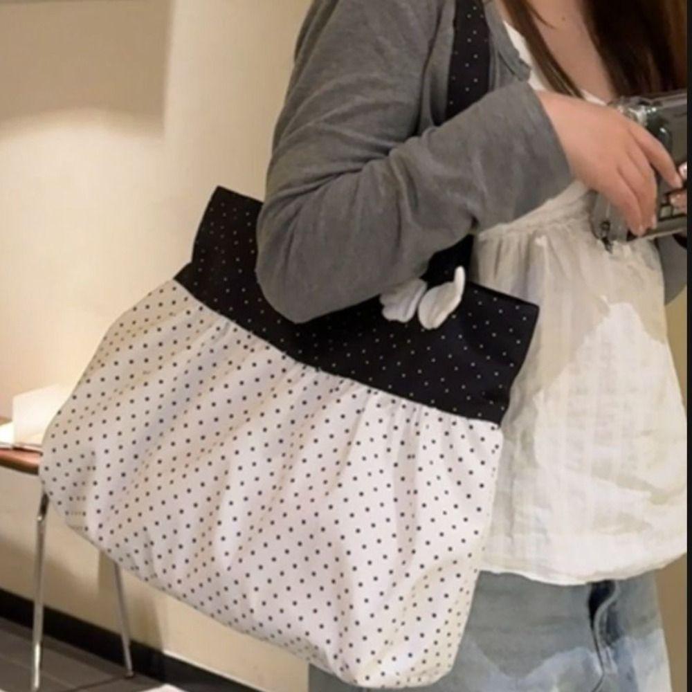 Fashion Large Capacity Polka Dot Tote Bag Wing Decor Polka Dot Wing Decor Shoulder Bag Lightweight Casual Shopping Bag Commuting