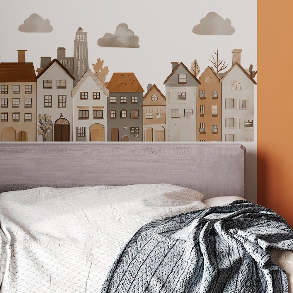 Городские наклейки на стену в скандинавском стиле для детской спальни, комнатный арт-декор, виниловые наклейки