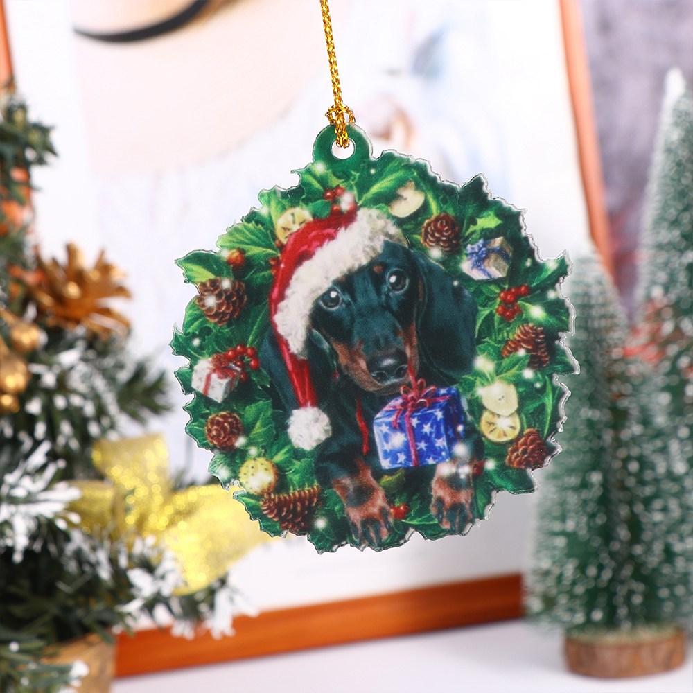 Decorative Christmas Dog Acrylic Pendant 2D Xmas Dogs Keychain Christmas Tree Pendant New Year
