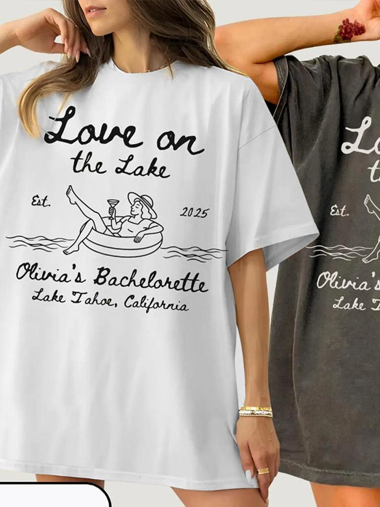 Love on the Lake Bachelorette Comfort Shirt Custom Camp Bach Party Hiking Bride TShirt Cotton Y2K Top Daily Trendy Streetwear