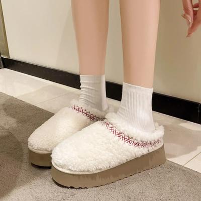 Женские меховые тапочки, ботильоны, зимние уличные туфли на плоской подошве, короткие плюшевые теплые шлепанцы для снега, хлопковая обувь, бренд 2024