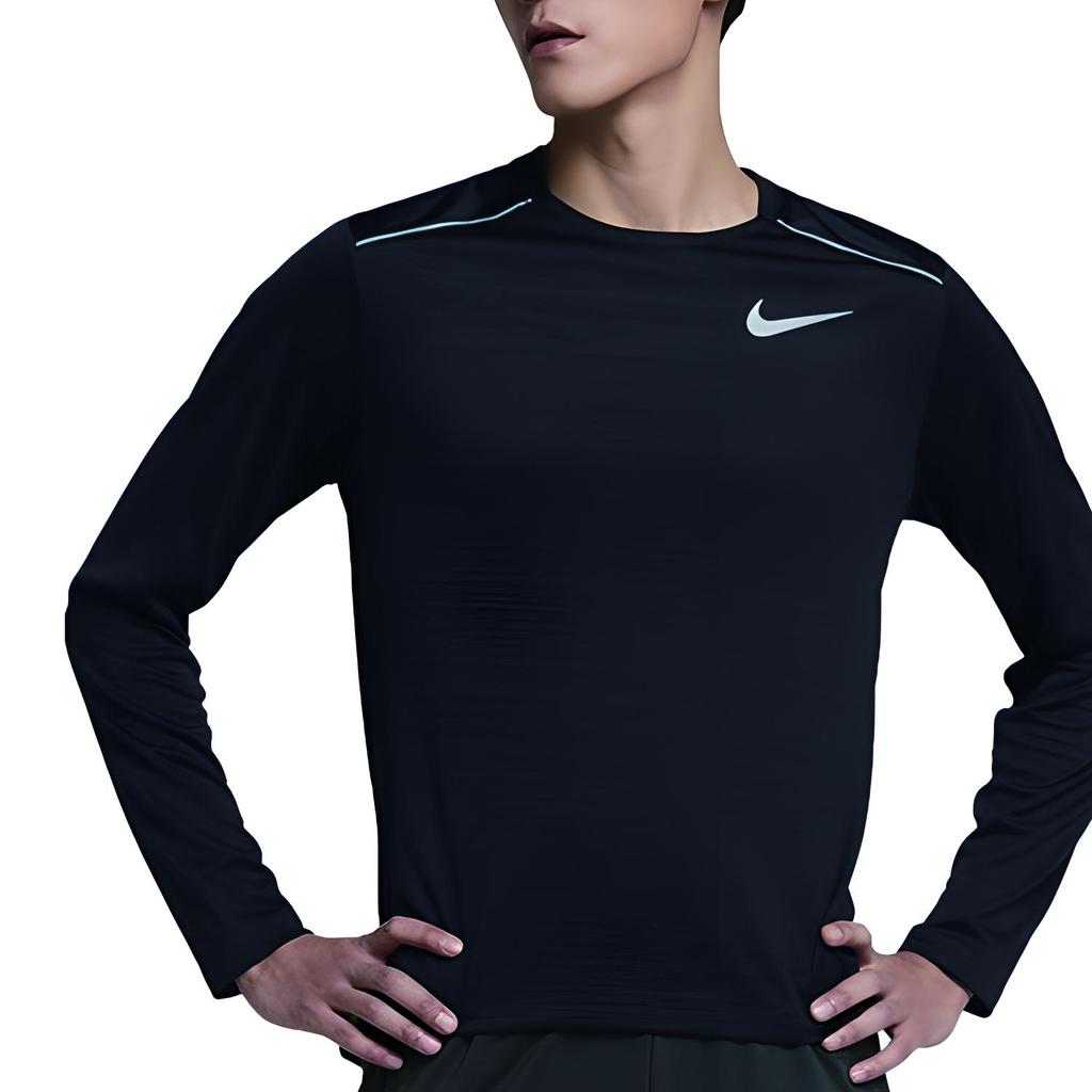 Nike Dri-Fit Футболка с длинным рукавом для бега, быстросохнущая, для фитнеса, мужская, топы, черная, AJ7569-010