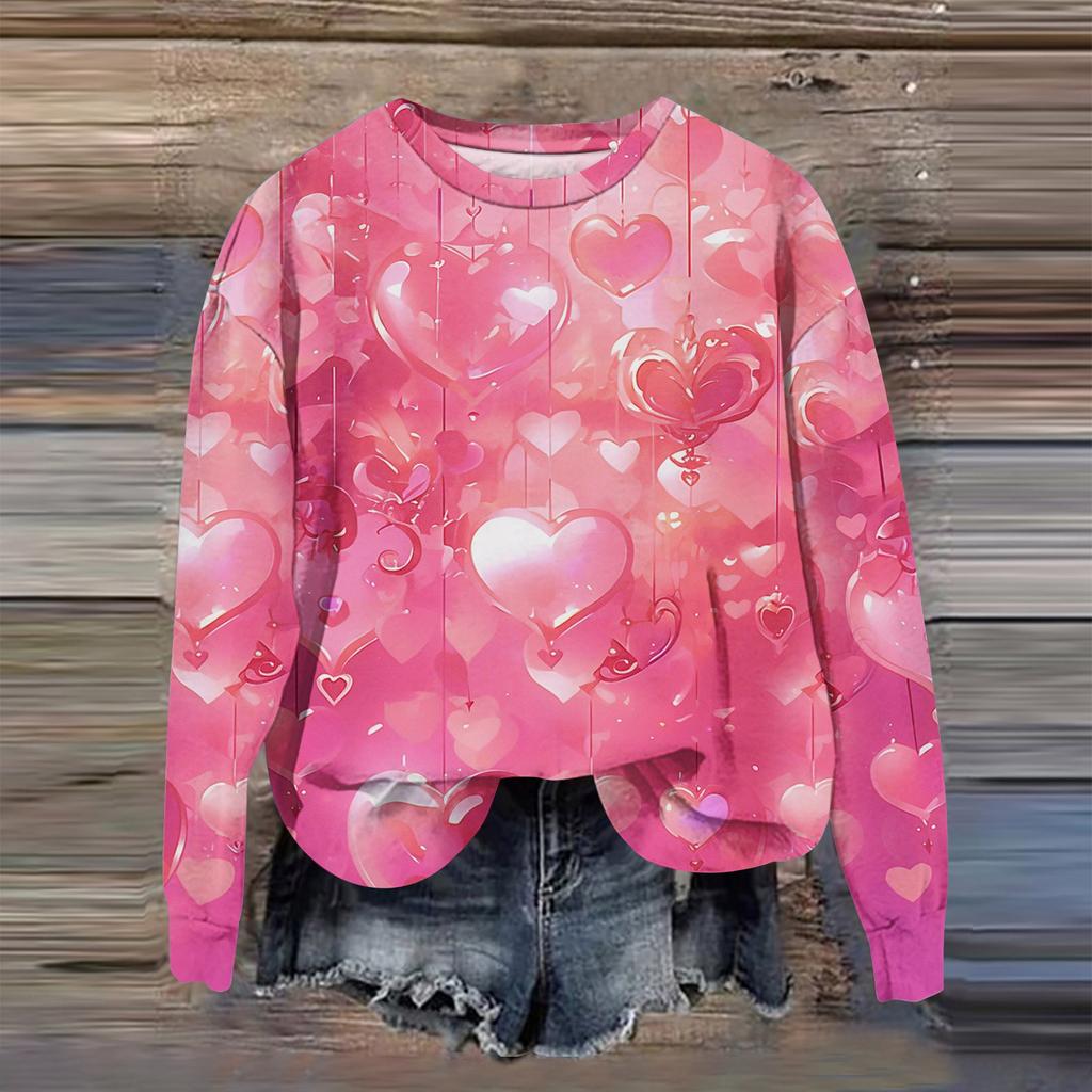 Women's Fashion Printed Long Sleeve Loose Round Neck Sweatshirt Top Fall