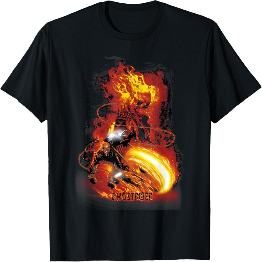 Unisex T-shirt Marvel Ghost Rider Fire & Fury Motorcycle Flames T-Shirt