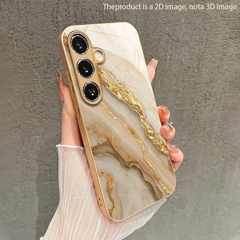 2D чехол для телефона с узором мрамора с золотыми прожилками для Samsung S26 S25 S24 S23 S22 S21 S20 A56 - Защитная крышка из стекла с золотой металлической краской