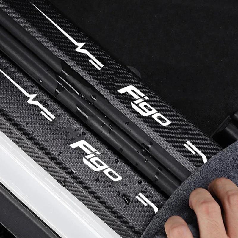 AJX1 For Ford FIGO Logo Car Door Sill Protector Sticker Waterproof Anti Scratch Guard Plate Decal Auto Modification Accessories