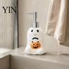 Spooky Soap Dispenser Halloween Ceramic Ghost Dispenser, with Stainless Steel Pump, Pumpkin Refillable Pump Bottle Liquid Hand Container, Empty Shower