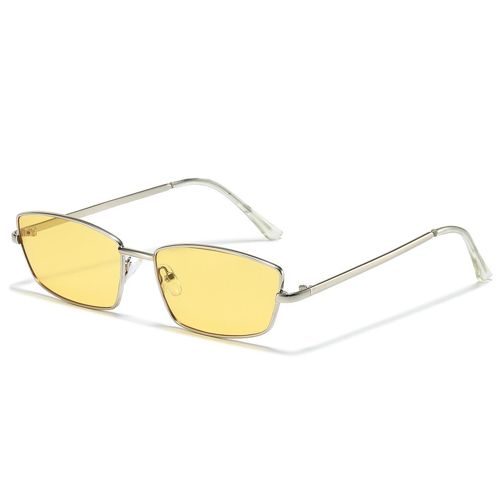 Hong Kong style square small frame bronze brown sunglasses Kuaishou street shot ruffian handsome ins narrow frame gold silk men's and women's sunglas