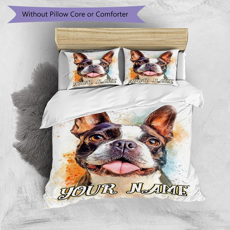 3PC Custom Name Pet Portrait Bedding Set Duvet Cover Closure Includes 1 Duvet Cover & 2 Pillowcases for Bedroom
