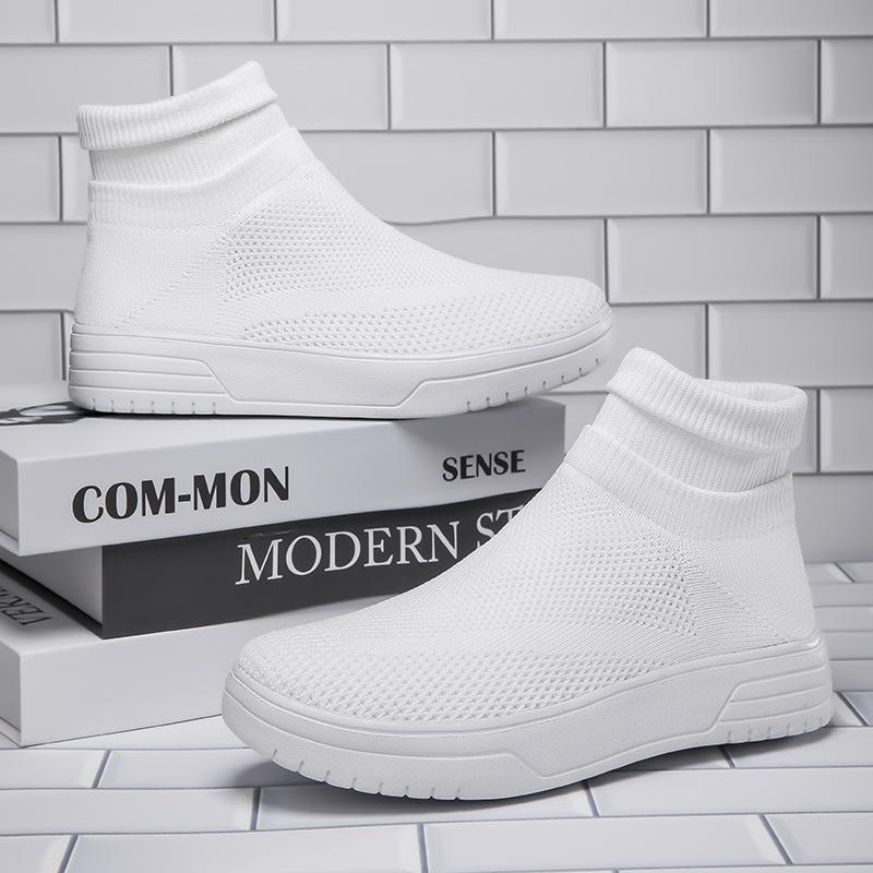 Осень новые парные носки обувь дышащая сетка высокий верх повседневная обувь мужская толстая подошва вязаная спортивная обувь