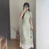 2024 Elegant Green Printed Ao Dai Cheongsam: New Versatile Chinese Style Dress for Young Women
