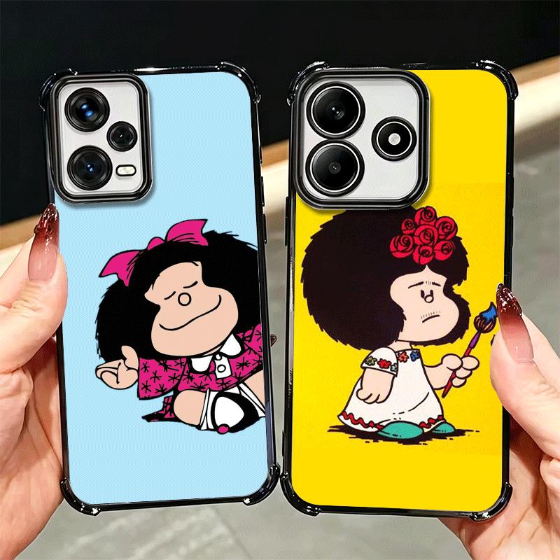 Mafalda Cartoon Cute Plating Phone Case For Xiaomi Redmi Note 14 15 Pro Plus 13 12 11 11S 11T 10 9S 9 5G Anti-Fall Airabag Cover