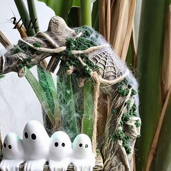 Unique Garden Art Statues Glowing Ghost on Swing Resin Yard Decor, Weatherproof Halloween Outdoor Ornament with Decor Green Light, Spooky Patio