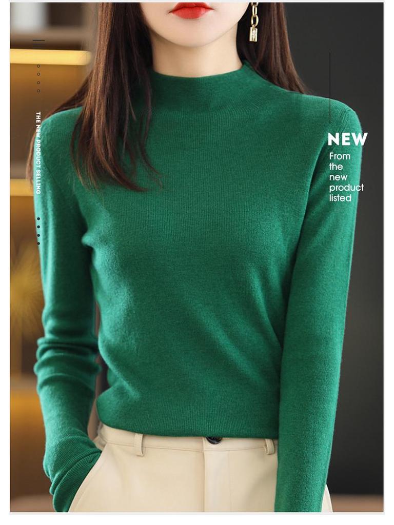 Женский трикотажный свитер со средним рукавом - Полувысокий воротник, Легкий, Весенне-осенний сезон 2022