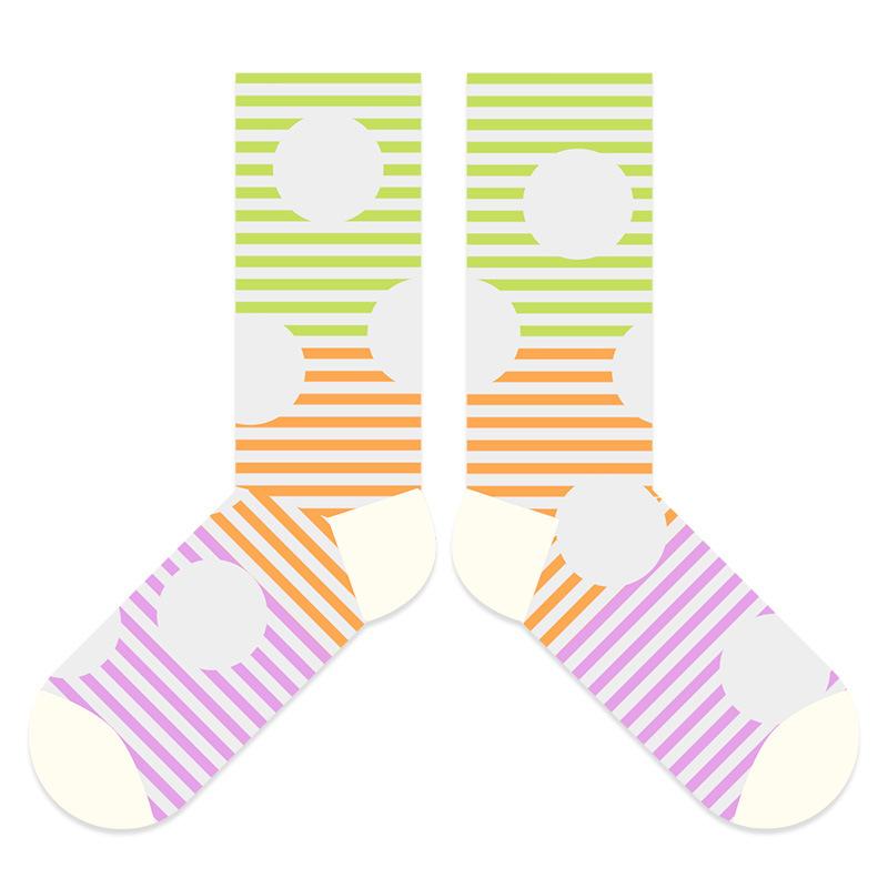 Thin Cotton Socks - Children's Retro Striped Geometric Dopamine Glass Fiber Mid-calf Pile Socks Trend