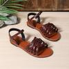 Модные французские сандалии с плоским носком женские 2025 лето новые коричневые ретро черные удобные римские туфли обувь для женщин обувь на платформе