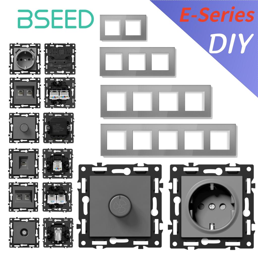 BSEED Переключатель Модули DIY Умный выключатель Световой Выключатель Детали Белая Стеклянная Рамка DIY Комбинация Настенные Розетки USB Зарядка Кнопка Серия E