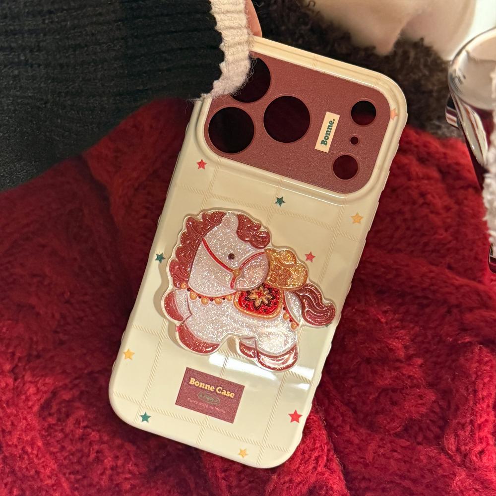 Suitable for IPhone 17 Pro Max and IPhone 16 in The Year of The Horse - New Year Glitter Cartoon Soft Case Protective Cover