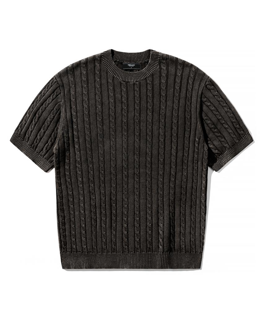 TRILLION Vintage Washed Cable Half Sleeve Knit [Black]