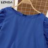 VONDA Women Summer Round Neck Ruffle Short Sleeve Dresses