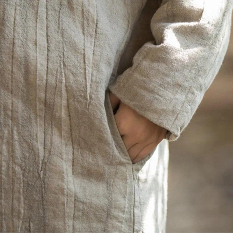 Johnature Женские льняные пуловеры в китайском стиле, парки с круглым вырезом и длинными рукавами, теплые пальто, зимние плюс хлопковые однотонные парки