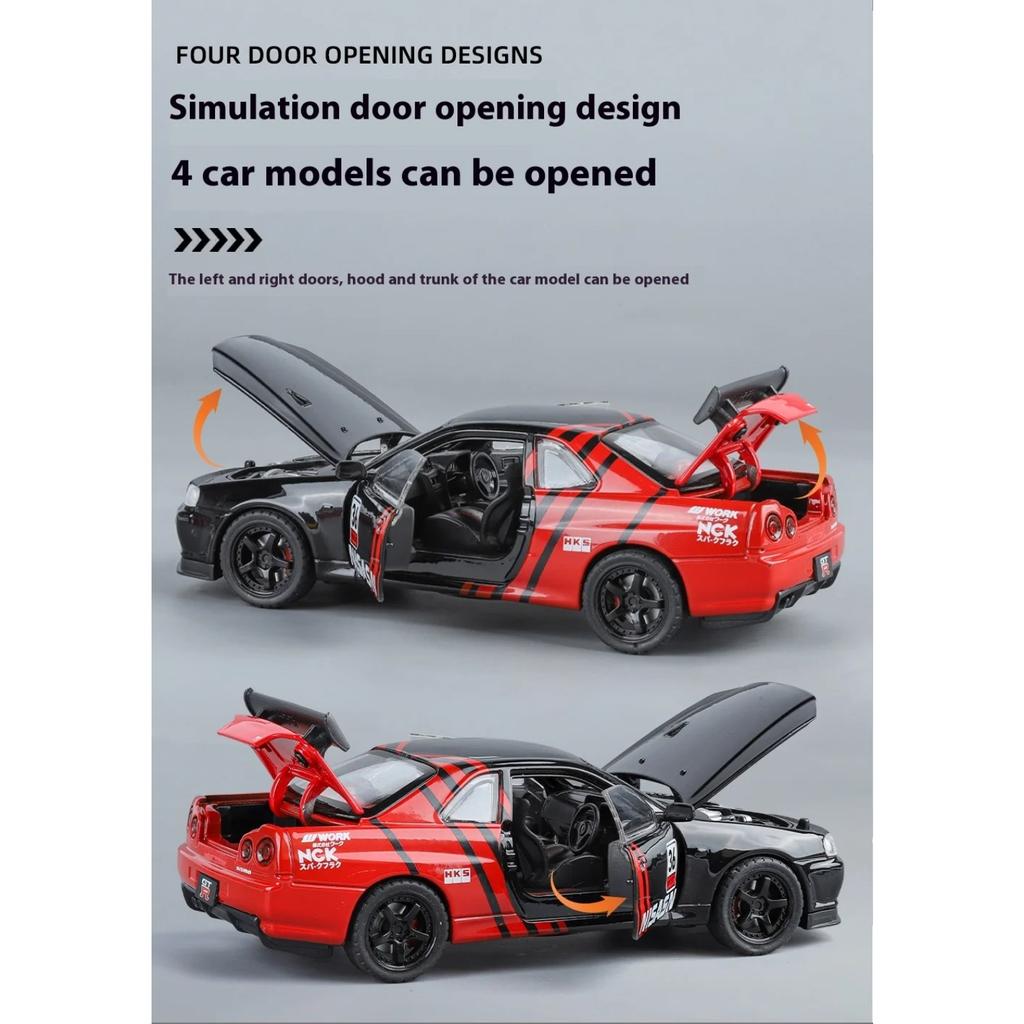 1/32 Scale Nissan GTR Skyline Alloy Car Model Wtih LED Lights and Sound Effects, Perfect Toy for Kids, Collectible Racing Car Display
