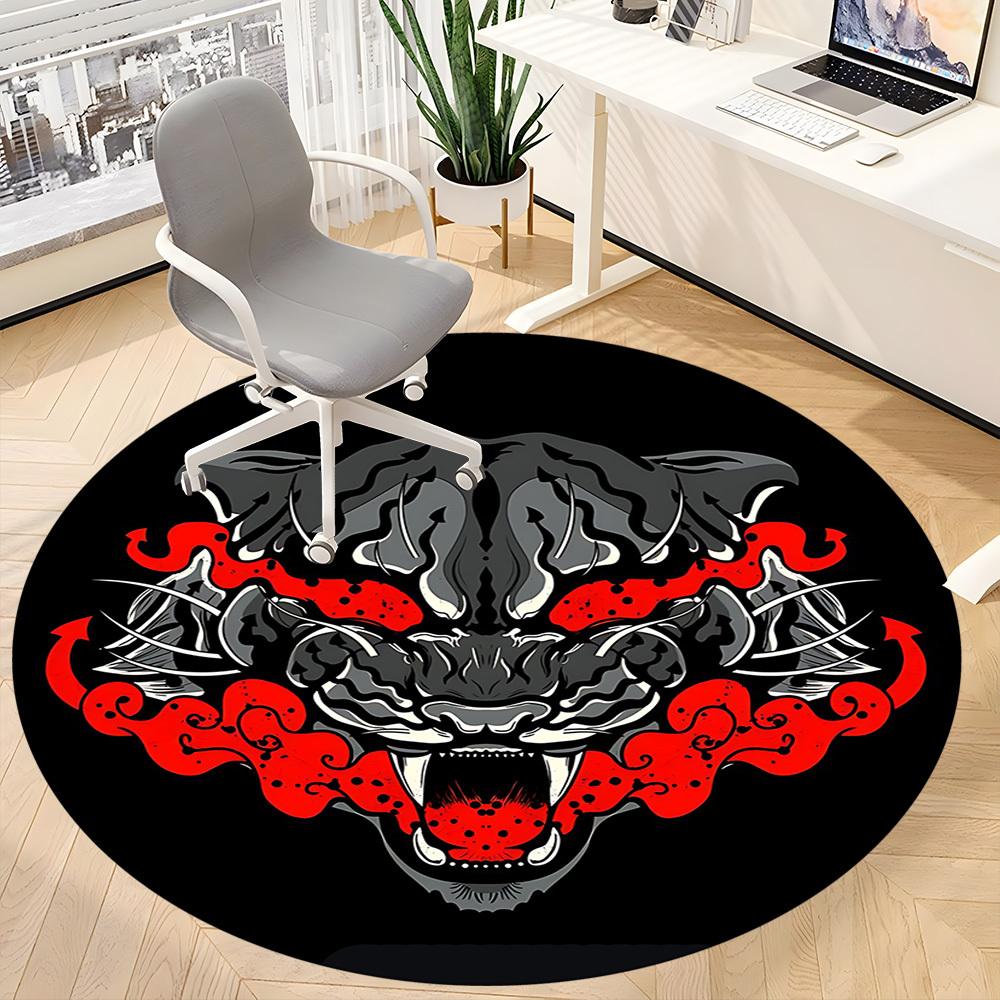 1pc Tiger Flames Office Round Area Rug, Under Office Chairs Bedroom Living Room Home Decor, Room Deco, Available in Various Sizes