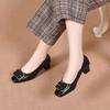 High Heels Women's Autumn New Square Head Shallow Mouth Thick Heel Single Shoes Cowhide Square Buckle Work Shoes Medium Heel Women's Leather Shoes