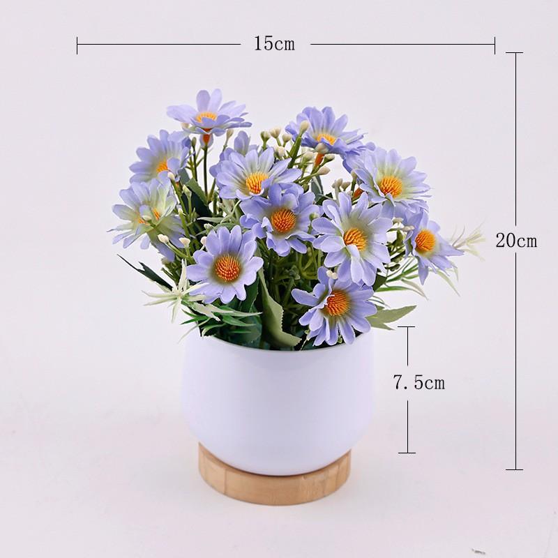 Artificial Daisy Flower Arrangement In Ceramic Pot Indoor Tabletop Decor Modern Farmhouse Style Plastic Floral Centerpiece