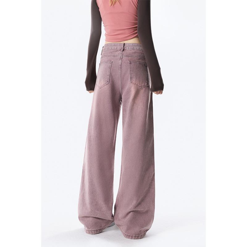Фиолетовые джинсы нестандартной формы в стиле ретро для женщин с широкими штанинами, прямые брюки для пухлых мм, утягивающие длинные брюки большого размера