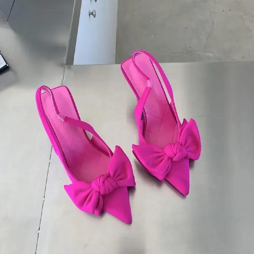 Fashion 2024 New Women Shoes Summer Butterfly Knot Women Slingbacks Heels Shoes Sexy Dress Thin Heel Pointed Toe Ladies High Heels Women