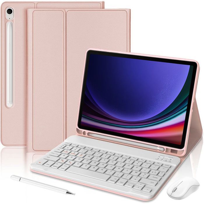 Coque Clavier pour Samsung Galaxy Tab S9 (11") Protection Cuir PU Rose avec Clavier + Souris + Stylet