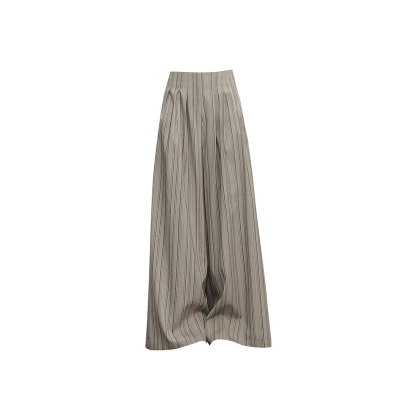 Xiaoejia Work Clothing Sense Striped Wide-Leg Pants Summer New Arrival Ruched Design Casual Easiest for Match Straight-Leg Trousers Female