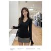Women's Slim Fit V-Neck Long Sleeve Shirt - Solid Color Korean Style for Spring and Autumn